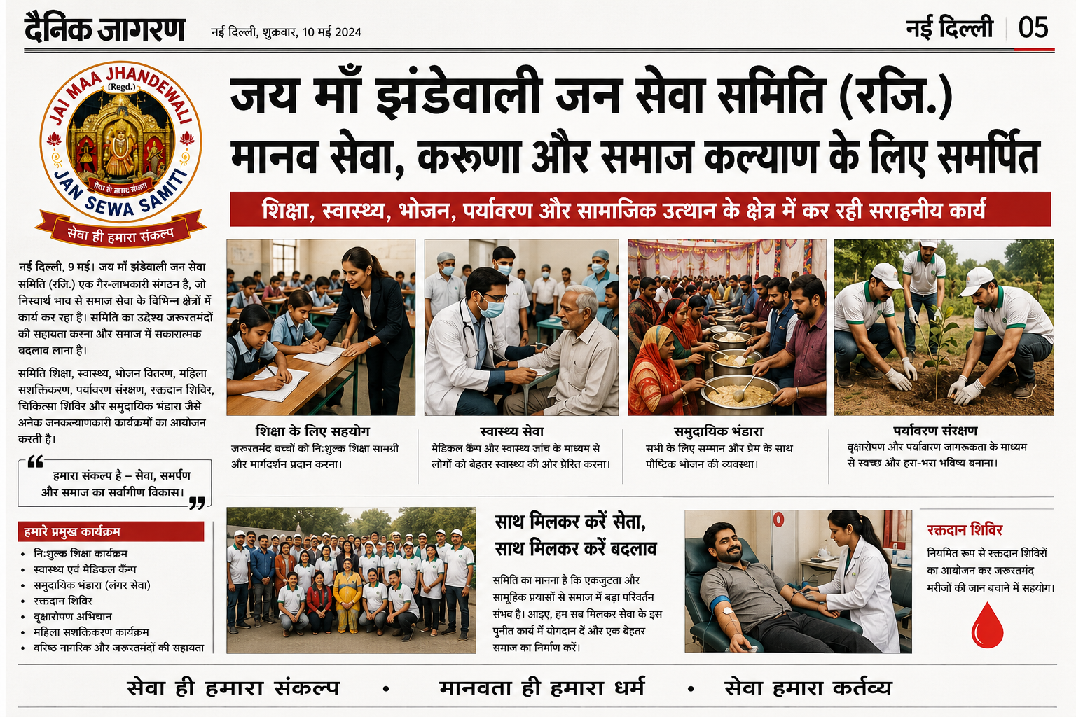 जय माँ झंडेवाली जन सेवा समिति (रजि.) मानव सेवा और समाज कल्याण के लिए समर्पित